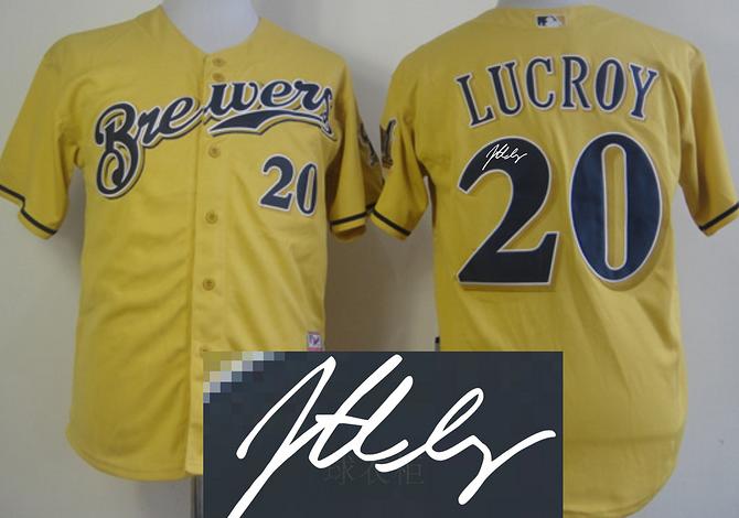 Milwaukee Brewers #20 Jonathan Lucroy Yellow Signed MLB Jerseys Cheap