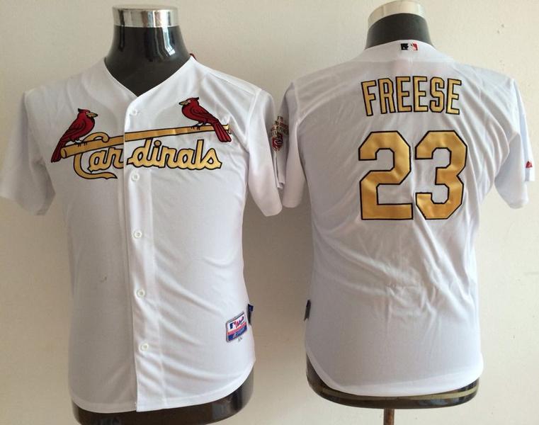 Kids St. Louis Cardinals 23 David Freese White Gold Number MLB Baseball Jerseys Cheap