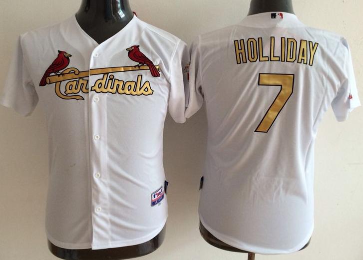 Kids St. Louis Cardinals 7 Matt Holliday White Gold Number MLB Baseball Jersey Cheap