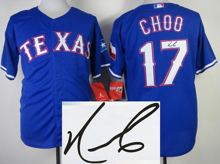 Texas Rangers 17 Shin-Soo Choo Blue Signed MLB Jerseys Cheap