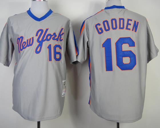 New York Mets 16 Dwight Gooden Grey M&N Throwback MLB Jersey Cheap