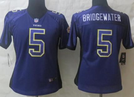 Women Nike Minnesota Vikings 5 Teddy Bridgewater Purple Drift Fashion Elite NFL Jerseys Cheap