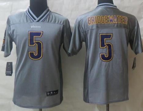 Kids Nike Minnesota Vikings 5 Teddy Bridgewater Grey Vapor Elite NFL Jerseys Cheap