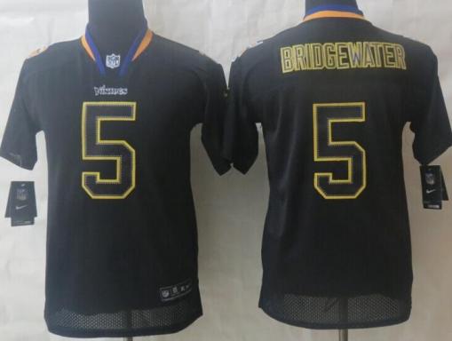 Kids Nike Minnesota Vikings 5 Teddy Bridgewater Lights Out Black Elite NFL Jerseys Cheap