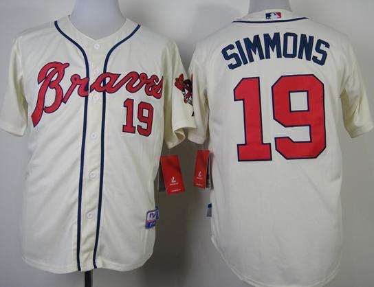Atlanta Braves 19 Andrelton Simmons Cream Cool Base MLB Jerseys
