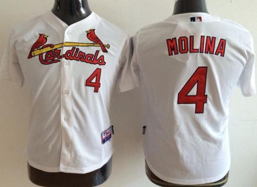Kids St. Louis Cardinals 4 Yadier Molina White MLB Baseball Jerseys Cheap