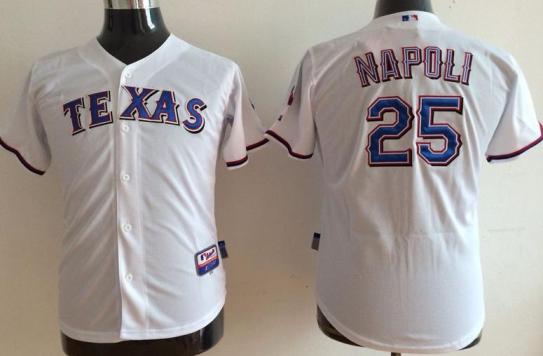 Kids Texas Rangers 25# Mike Napoli White Cool Base MLB Jerseys Cheap
