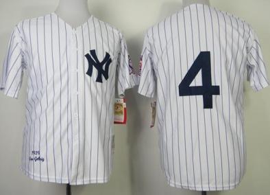 New York Yankees 4 Lou Gehrig White 1939 Throwback MLB Jerseys Cheap