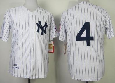 New York Yankees 4 Lou Gehrig White 1939 Throwback MLB Jerseys