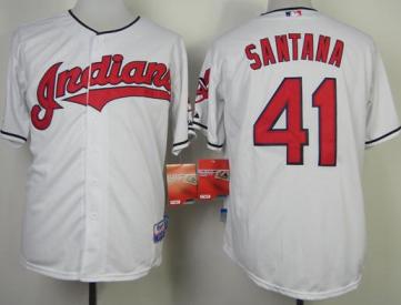 Cleveland Indians 41 Carlos Santana White Cool Base MLB Jerseys