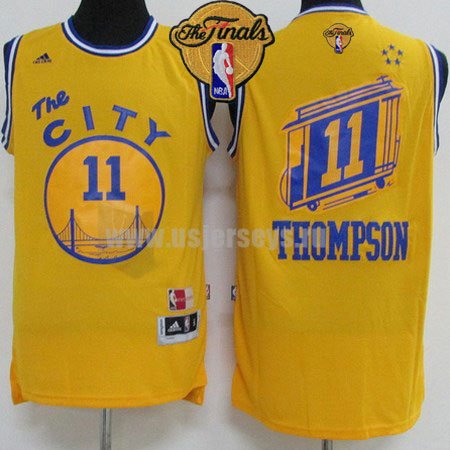 Men's Golden State Warriors #11 Klay Thompson Gold stitched 2016 The Finals "The City" Hardwood Classics Swingman Performance Jersey