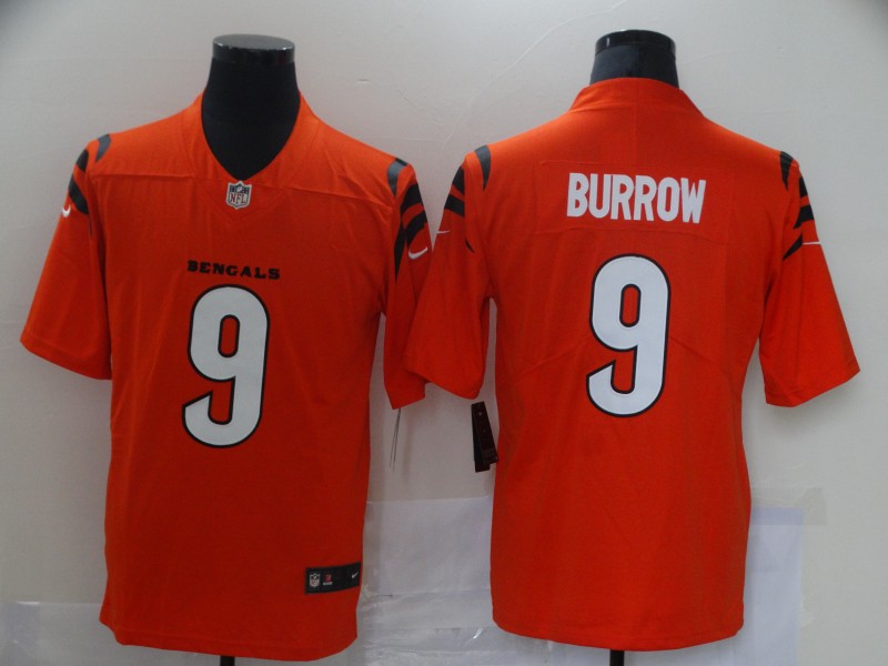 Men's Cincinnati Bengals #9 Joe Burrow 2021 Nike Orange Alternate Vapor Limited Jersey