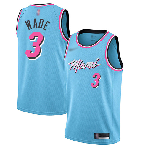 Men's Nike Miami Heat #3 Dwyane Wade Blue Basketball Swingman City Edition 2019 20 Jersey