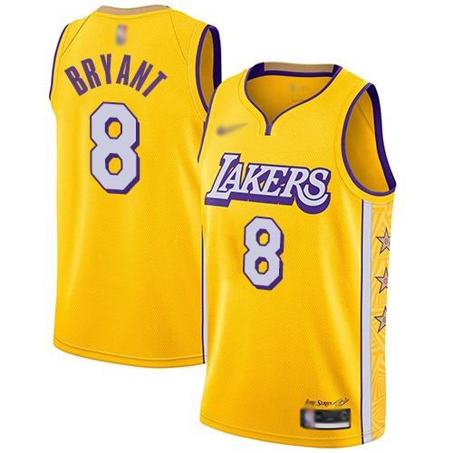 Men's Nike Los Angeles Lakers #8 Kobe Bryant Gold Basketball Swingman City Edition 2019 20 Jersey