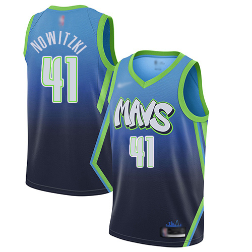 Men's Nike Dallas Mavericks #41 Dirk Nowitzki Blue Basketball Swingman City Edition 2019 20 Jersey