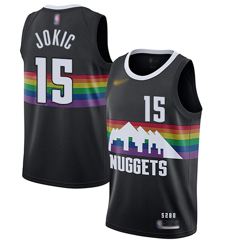 Men's Nike Denver Nuggets #15 Nikola Jokic Black Basketball Swingman City Edition 2019 20 Jersey