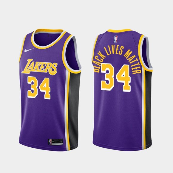 Los Angeles Lakers #34 Shaquille O'Neal BLM Jersey Puprle