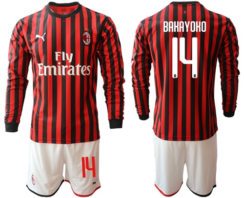 AC Milan #14 Bakayoko Home Long Sleeves Soccer Club Jersey