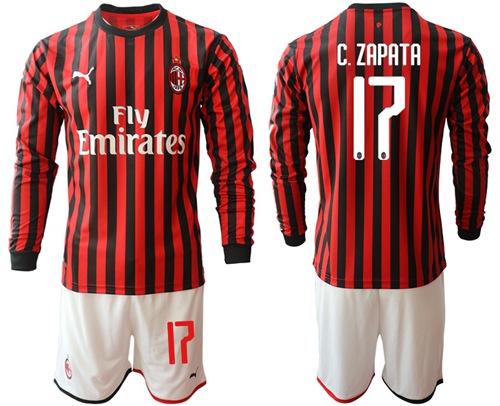 AC Milan #17 C.Zapata Home Long Sleeves Soccer Club Jersey