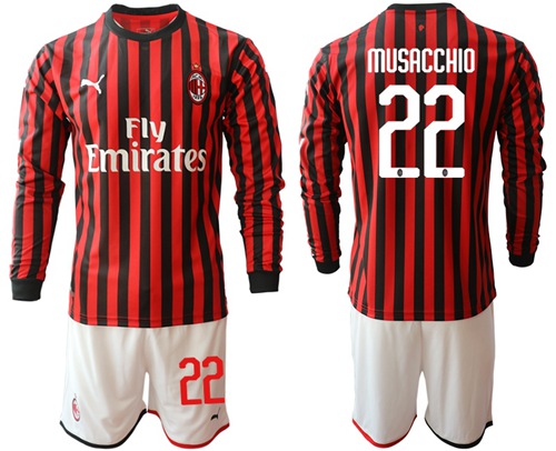 AC Milan #22 Musacchio Home Long Sleeves Soccer Club Jersey