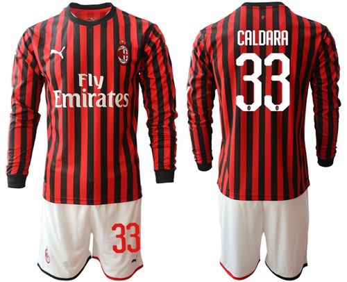 AC Milan #33 Caldara Home Long Sleeves Soccer Club Jersey