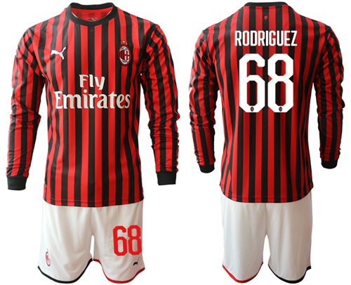 AC Milan #68 Rodriguez Home Long Sleeves Soccer Club Jersey
