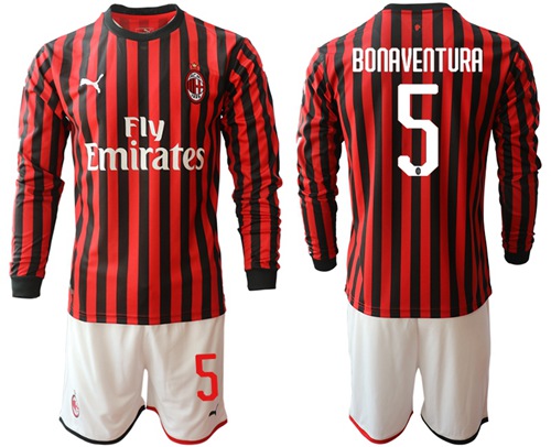AC Milan #5 Bonaventura Home Long Sleeves Soccer Club Jersey
