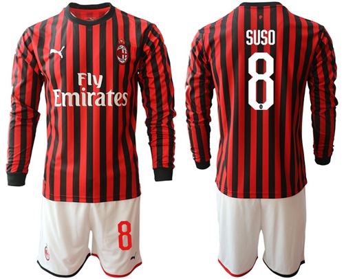 AC Milan #8 Suso Home Long Sleeves Soccer Club Jersey