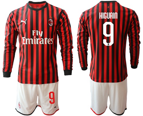 AC Milan #9 Higuain Home Long Sleeves Soccer Club Jersey