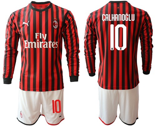 AC Milan #10 Calhanoglu Home Long Sleeves Soccer Club Jersey