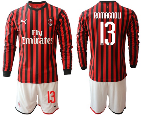 AC Milan #13 Romagnoli Home Long Sleeves Soccer Club Jersey