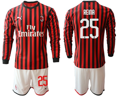 AC Milan #25 Reina Home Long Sleeves Soccer Club Jersey