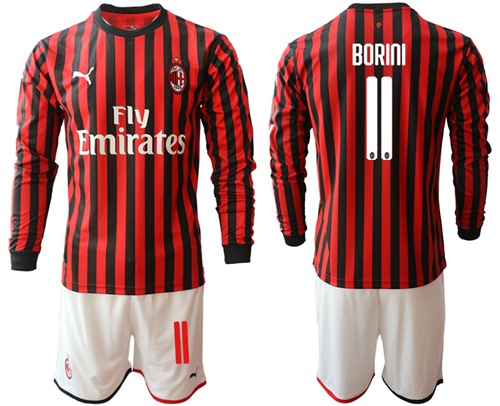 AC Milan #11 Borini Home Long Sleeves Soccer Club Jersey