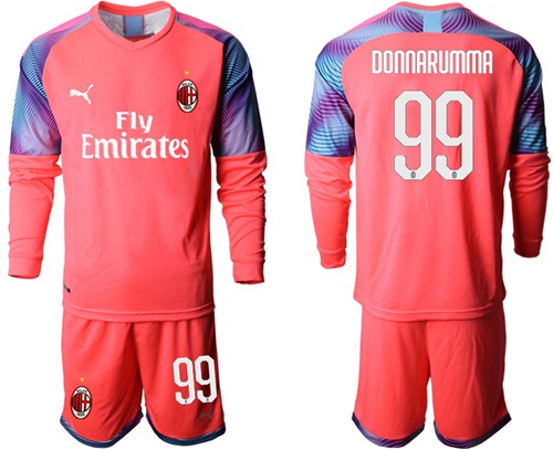 AC Milan #99 Donnarumma Pink Goalkeeper Long Sleeves Soccer Club Jersey