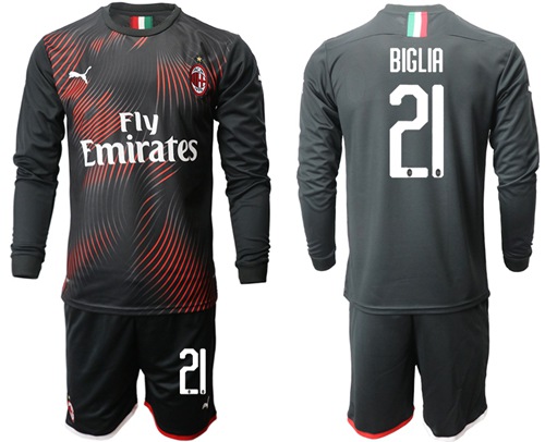 AC Milan #21 Biglia Third Long Sleeves Soccer Club Jersey