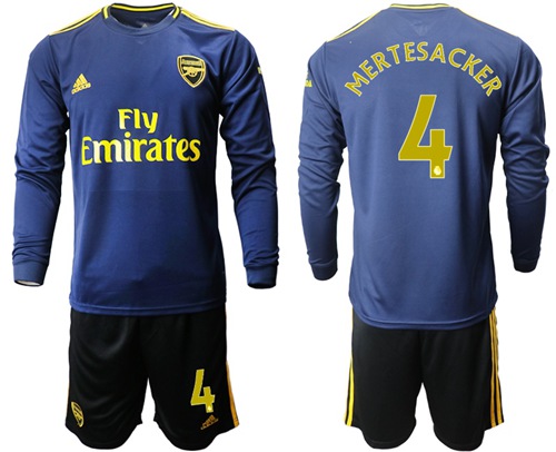 Arsenal #4 Mertesacker Blue Long Sleeves Soccer Club Jersey