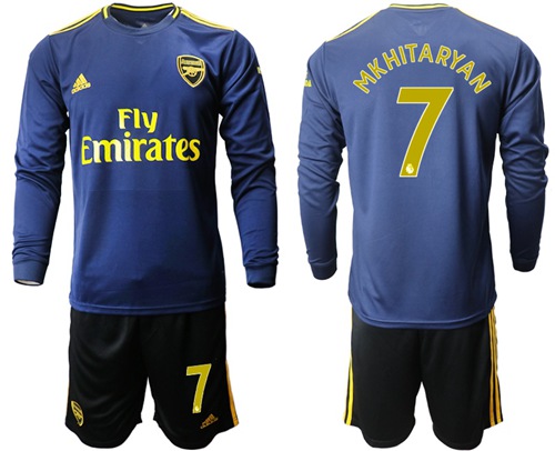 Arsenal #7 Mkhitaryan Blue Long Sleeves Soccer Club Jersey