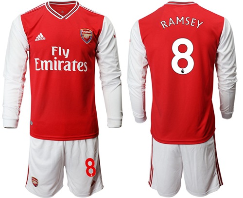 Arsenal #8 Ramsey Red Home Long Sleeves Soccer Club Jersey