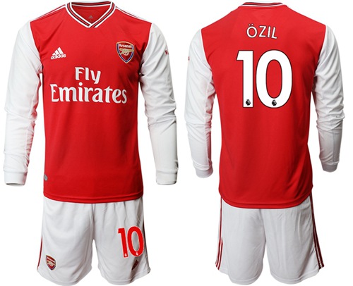 Arsenal #10 Ozil Red Home Long Sleeves Soccer Club Jersey