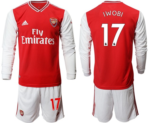 Arsenal #17 Iwobi Red Home Long Sleeves Soccer Club Jersey
