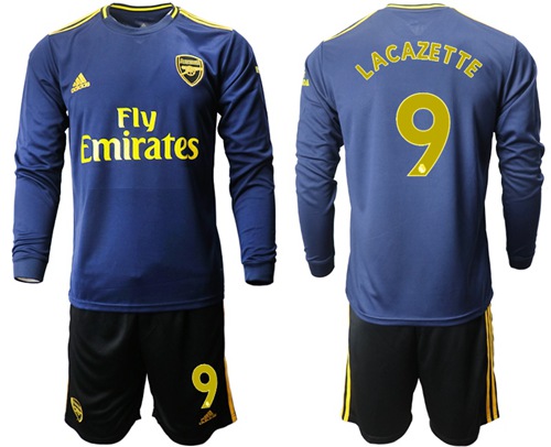 Arsenal #9 Lacazette Blue Long Sleeves Soccer Club Jersey