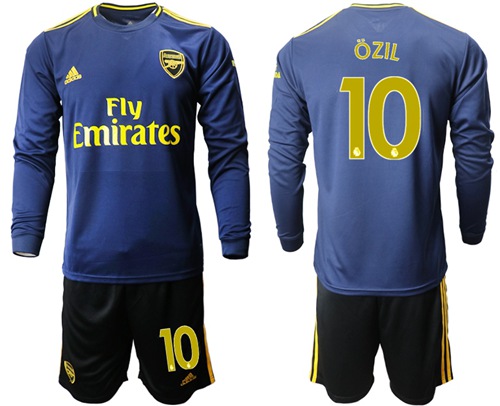 Arsenal #10 Ozil Blue Long Sleeves Soccer Club Jersey