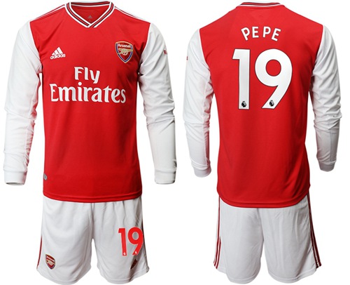Arsenal #19 Pepe Red Home Long Sleeves Soccer Club Jersey