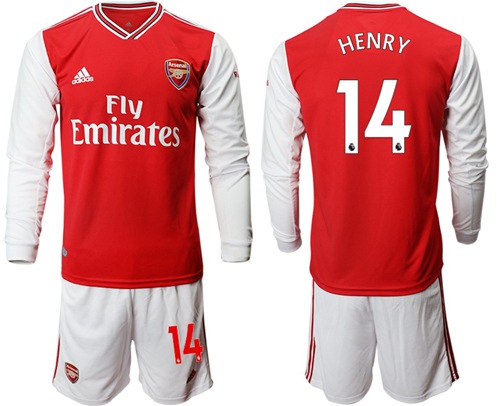Arsenal #14 Henry Red Home Long Sleeves Soccer Club Jersey