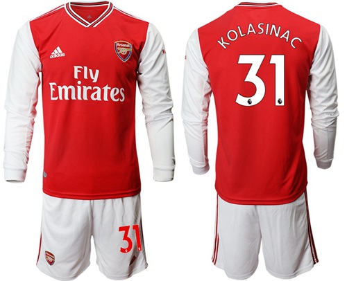 Arsenal #31 Kolasinac Red Home Long Sleeves Soccer Club Jersey
