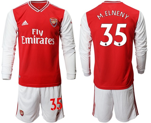Arsenal #35 M.Elneny Red Home Long Sleeves Soccer Club Jersey