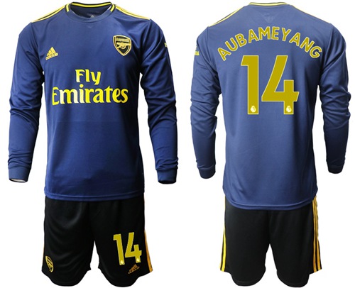 Arsenal #14 Aubameyang Blue Long Sleeves Soccer Club Jersey