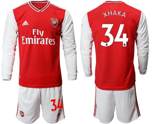 Arsenal #34 Xhaka Red Home Long Sleeves Soccer Club Jersey