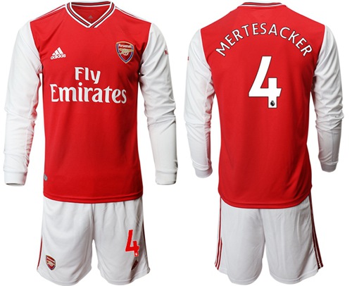 Arsenal #4 Mertesacker Red Home Long Sleeves Soccer Club Jersey