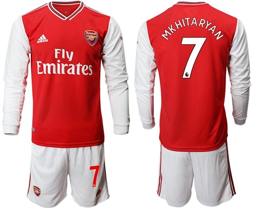 Arsenal #7 Mkhitaryan Red Home Long Sleeves Soccer Club Jersey